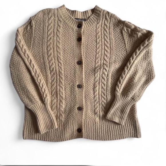 Suzy Shier Sweaters - Suzy Shier Beige Cable-Knit Button Cardigan